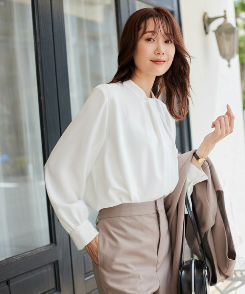 ROPE' PICNIC（ロペピクニック）の「リサイクルポリエステルフロントタックブラウス（シャツ/ブラウス・レディース・サックスブルー/ベージュ系その他/オフホワイト/チャコールグレー・38/36）」の7枚目の写真