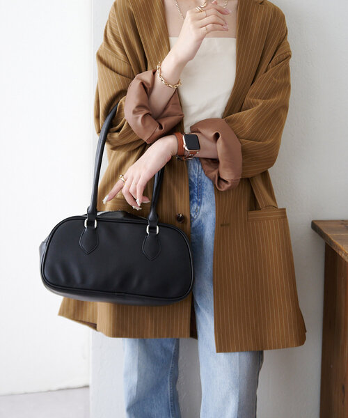 DISCOAT(ディスコート)の「ロングハンドルボストンバッグ(トートバッグ・レディース・キャメル/ブラウン/シルバー/ブラック・FREE)」の6枚目の写真