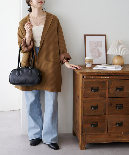 DISCOAT(ディスコート)の「ロングハンドルボストンバッグ(トートバッグ・レディース・キャメル/ブラウン/シルバー/ブラック・FREE)」の9枚目の写真