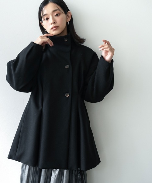 mili an deni（ミリアンデニ）の「ウェスト絞りフェイクウールコート（チェスターコート・レディース・ブラック/アイボリー/チャコールグレー・M）」の8枚目の写真
