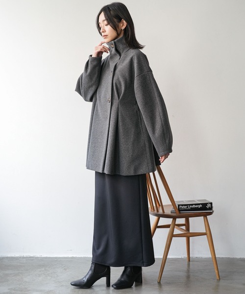 mili an deni（ミリアンデニ）の「ウェスト絞りフェイクウールコート（チェスターコート・レディース・ブラック/アイボリー/チャコールグレー・M）」の12枚目の写真
