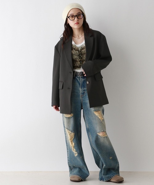 RAGEBLUE(レイジブルー)の「BIGテーラードミドルジャケット(テーラードジャケット・レディース・ブラック/ブラウン・FREE)」の3枚目の写真