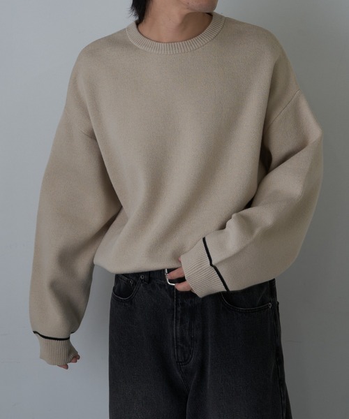 COLONY 2139（コロニートゥーワンスリーナイン）の「リサイクルポリクルーニット（ニット/セーター・メンズ・チャコールグレー/アイボリー/ブラック/グレイッシュベージュ・MEDIUM/LARGE）」の5枚目の写真