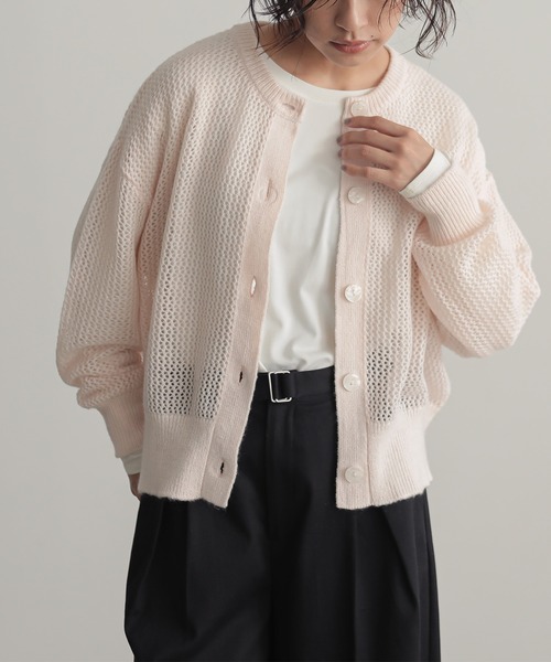 for/c（フォーシー）の「モヘアライクメッシュニットカーディガン【サスティナブル】（カーディガン/ボレロ・レディース・ブラック/ピンク/グレー・M/L）」の18枚目の写真