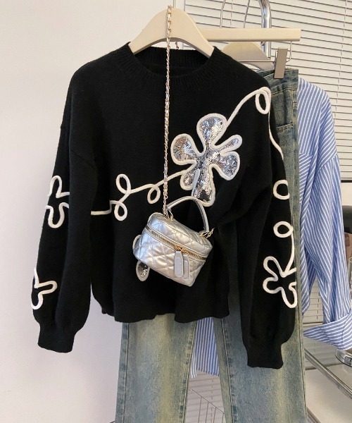 【セール】スパンコールドッキング配色ラインニットトップス（ニット/セーター）｜N.s（エヌドットエス）