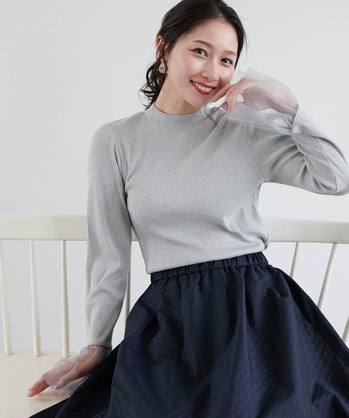 ラメテレコ袖チュールトップス【WEB限定】（Tシャツ/カットソー）｜Jines（ジネス）