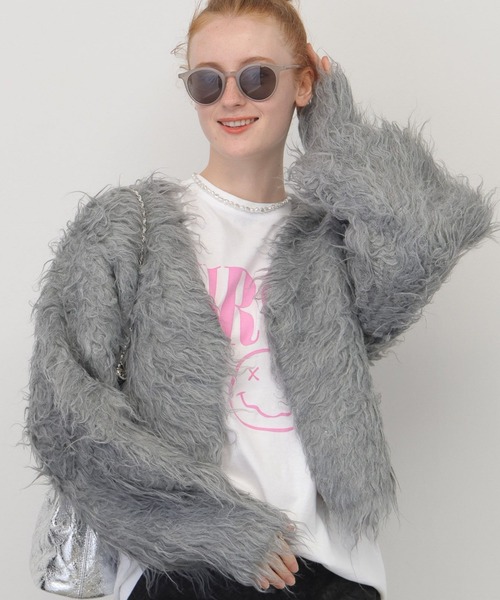 saloon（サルーン）の「SALOON(サルーン)/シャギーニットカーディガン【手洗い可】（カーディガン/ボレロ・レディース・グレー/アイボリー/ターコイズブルー・FREE）」の3枚目の写真