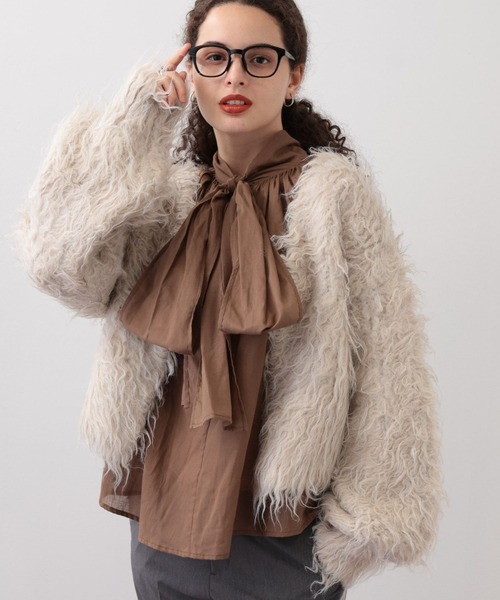 saloon（サルーン）の「SALOON(サルーン)/シャギーニットカーディガン【手洗い可】（カーディガン/ボレロ・レディース・グレー/アイボリー/ターコイズブルー・FREE）」の2枚目の写真