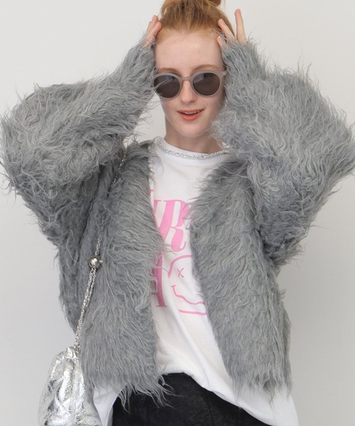 saloon（サルーン）の「SALOON(サルーン)/シャギーニットカーディガン【手洗い可】（カーディガン/ボレロ・レディース・グレー/アイボリー/ターコイズブルー・FREE）」の4枚目の写真