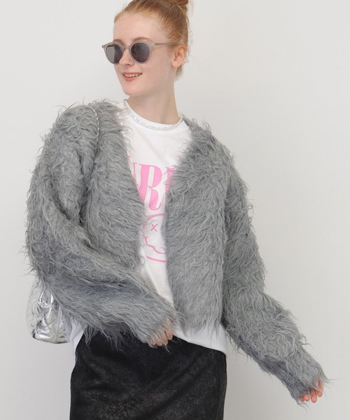 saloon（サルーン）の「SALOON(サルーン)/シャギーニットカーディガン【手洗い可】（カーディガン/ボレロ・レディース・グレー/アイボリー/ターコイズブルー・FREE）」の6枚目の写真