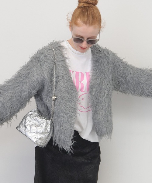 saloon（サルーン）の「SALOON(サルーン)/シャギーニットカーディガン【手洗い可】（カーディガン/ボレロ・レディース・グレー/アイボリー/ターコイズブルー・FREE）」の7枚目の写真