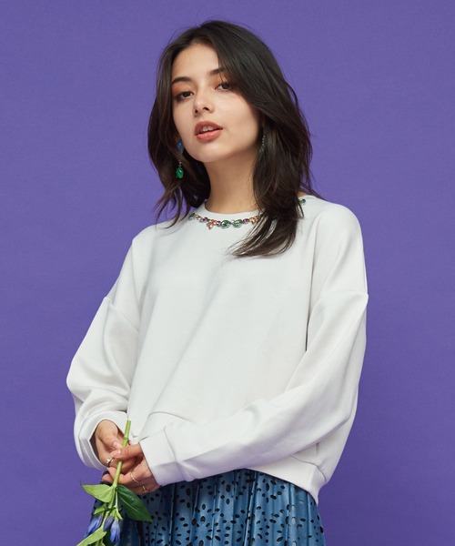 【セール】ビジューネックカットソー（Tシャツ/カットソー）｜JETSET SOLO PLUS （ジェットセットソロプラス）