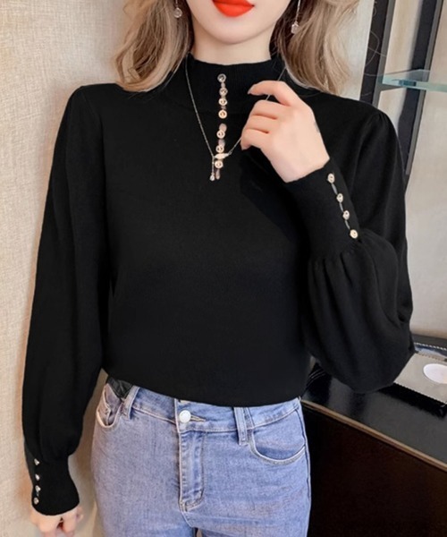 Miniministore(ミニミニストア)の「ニットトップス ハイネック ニットウェア(ニット/セーター・レディース・ブラック/ホワイト/ピンク/ベージュ・FREE)」の7枚目の写真