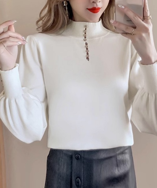Miniministore(ミニミニストア)の「ニットトップス ハイネック ニットウェア(ニット/セーター・レディース・ブラック/ホワイト/ピンク/ベージュ・FREE)」の5枚目の写真