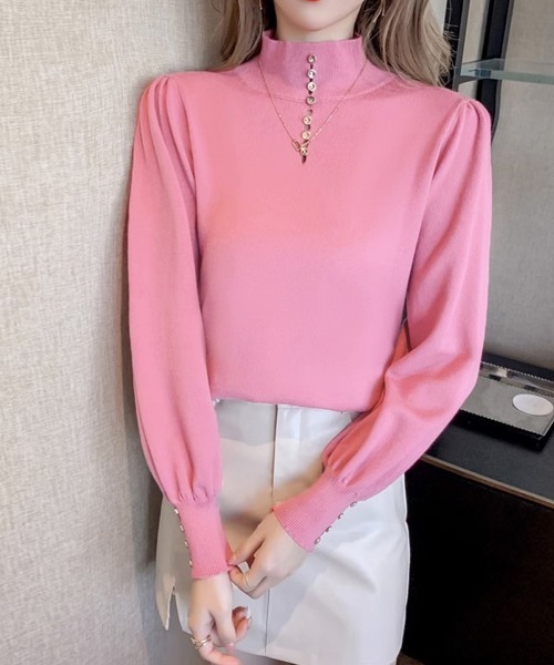 Miniministore(ミニミニストア)の「ニットトップス ハイネック ニットウェア(ニット/セーター・レディース・ブラック/ホワイト/ピンク/ベージュ・FREE)」の16枚目の写真