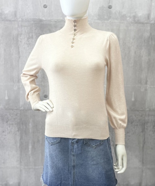 Miniministore(ミニミニストア)の「ニットトップス ハイネック ニットウェア(ニット/セーター・レディース・ブラック/ホワイト/ピンク/ベージュ・FREE)」の15枚目の写真
