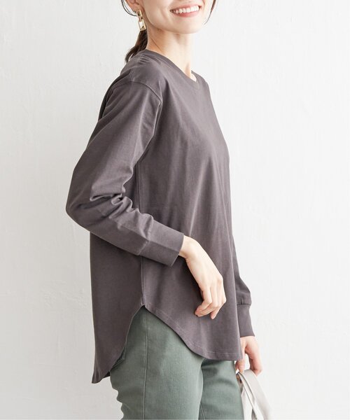 ikka(イッカ)の「コットンUSA裾ラウンドロンT(Tシャツ/カットソー・レディース・ダークベージュ/その他1/チャコールグレー/オフホワイト・S/L/M)」の2枚目の写真