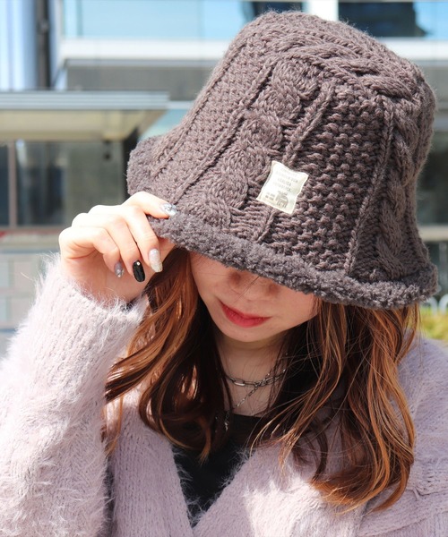moz（モズ）の「(LF)【moz】ケーブルニット × ボア バケットハット