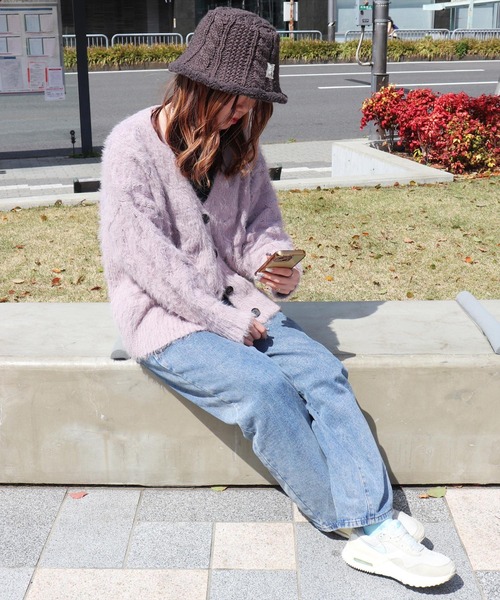 moz（モズ）の「(LF)【moz】ケーブルニット × ボア バケットハット