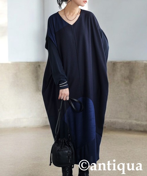 antiqua(アンティカ)の「切り替えワンピース(ワンピース・レディース・ネイビー/ブラック・ONESIZE)」の1枚目の写真