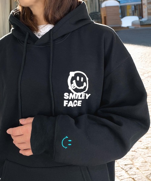 セール】スマイル スプレーアート グラフィック オーバーサイズ 裏起毛