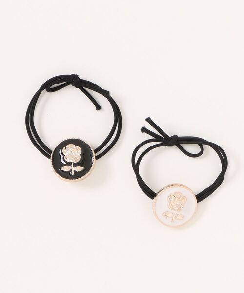 TONE SELECT GOODS（トーンセレクトグッズ）の「【urge select】薔薇 ローズ アンティーク風 ヘアゴム【2個セット】（ヘアゴム・レディース・ホワイト×ブラック・FREE）」の2枚目の写真