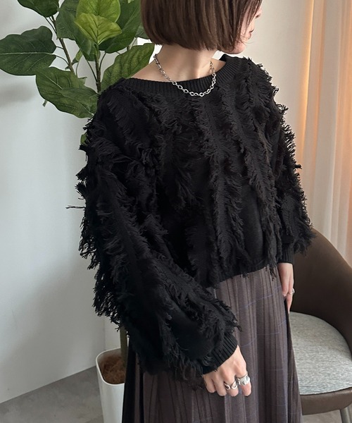 apres jour mignon(アプレジュールミニョン)の「フリンジカーディガン【ZOZOTOWN限定アイテム】(カーディガン/ボレロ・レディース・ブラック系その他/ダークブラウン/ブラック/アイボリー・フリー/X-LARGE)」の15枚目の写真