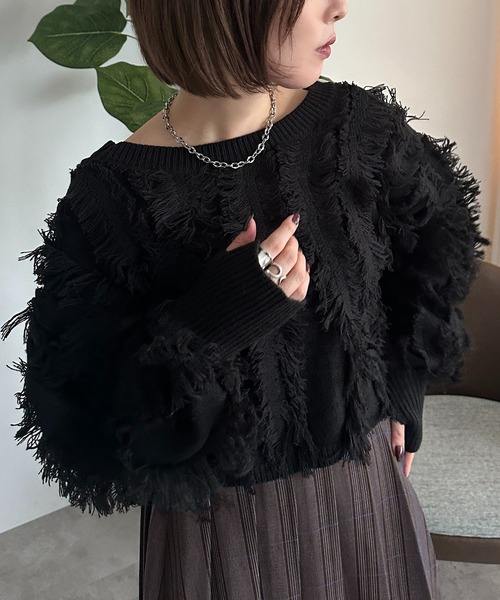 apres jour mignon(アプレジュールミニョン)の「フリンジカーディガン【ZOZOTOWN限定アイテム】(カーディガン/ボレロ・レディース・ブラック系その他/ダークブラウン/ブラック/アイボリー・フリー/X-LARGE)」の16枚目の写真