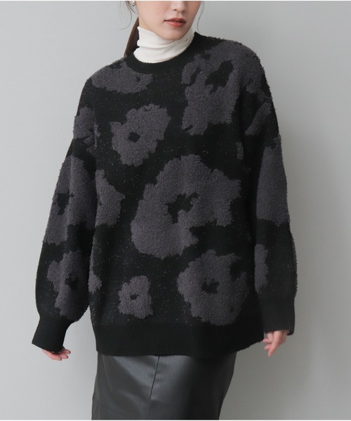 OandI（オーアンドアイ）の「モールジャガードニットプルオーバー（ニット/セーター・レディース・グレー/チャコールグレー・FREE）」の2枚目の写真