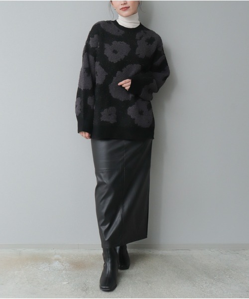 OandI（オーアンドアイ）の「モールジャガードニットプルオーバー（ニット/セーター・レディース・グレー/チャコールグレー・FREE）」の3枚目の写真