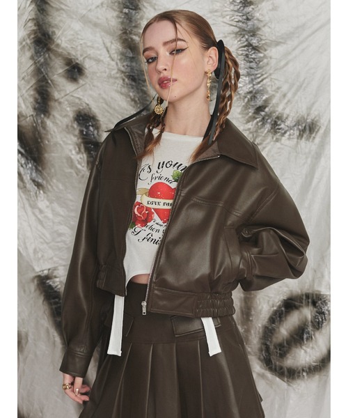 EVRIS（エヴリス）の「レザーライクプリーツミニスカート（スカート・レディース・ブラウン/ブラック・MEDIUM/SMALL）」の7枚目の写真