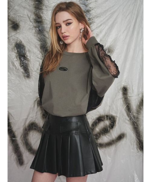 EVRIS（エヴリス）の「レザーライクプリーツミニスカート（スカート・レディース・ブラウン/ブラック・MEDIUM/SMALL）」の11枚目の写真