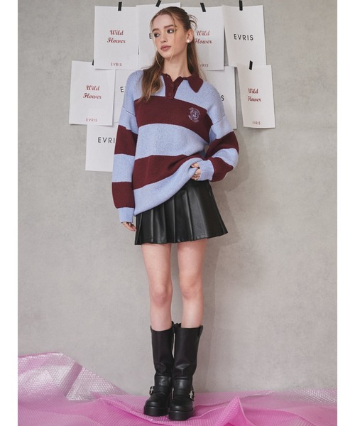 EVRIS（エヴリス）の「レザーライクプリーツミニスカート（スカート・レディース・ブラウン/ブラック・MEDIUM/SMALL）」の13枚目の写真