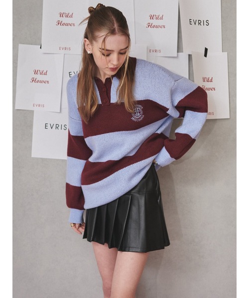 EVRIS（エヴリス）の「レザーライクプリーツミニスカート（スカート・レディース・ブラウン/ブラック・MEDIUM/SMALL）」の14枚目の写真