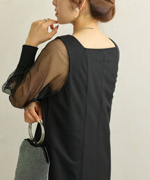 Thevon | 【オケージョン】スクエアネック袖チュールマーメイドワンピース(ワンピース)