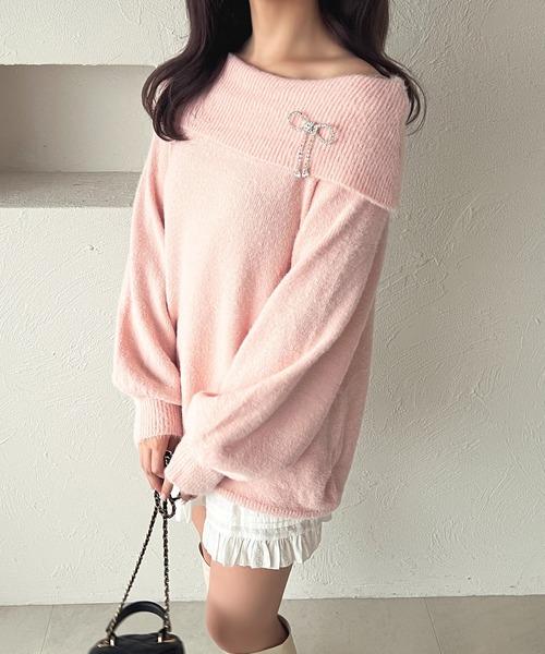 オフショルニットピンク　シアー チュール　Maison Nuaお値下げ不可 今から春まで長く着れる新作アイテム✨ – maison-nua_shop