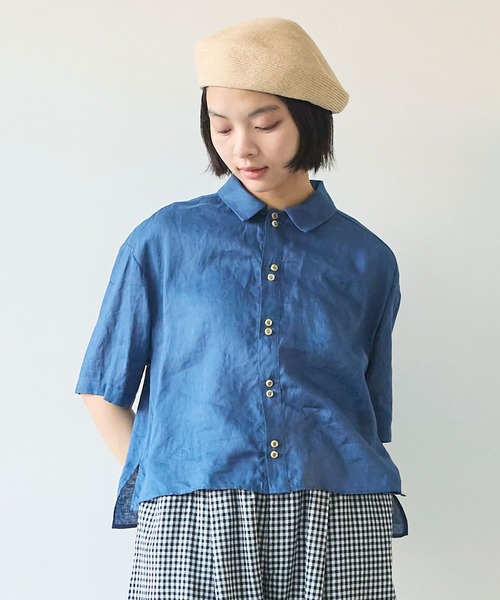 bulle de savon(ビュルデサボン)の「△60sフレンチリネン boy shirt(シャツ/ブラウス・レディース・サックスブルー/その他/ネイビー/その他1/ホワイト/グリーン/レッド・FREE)」の3枚目の写真