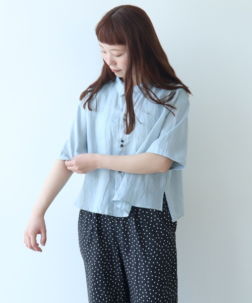 bulle de savon(ビュルデサボン)の「△60sフレンチリネン boy shirt(シャツ/ブラウス・レディース・サックスブルー/その他/ネイビー/その他1/ホワイト/グリーン/レッド・FREE)」の4枚目の写真