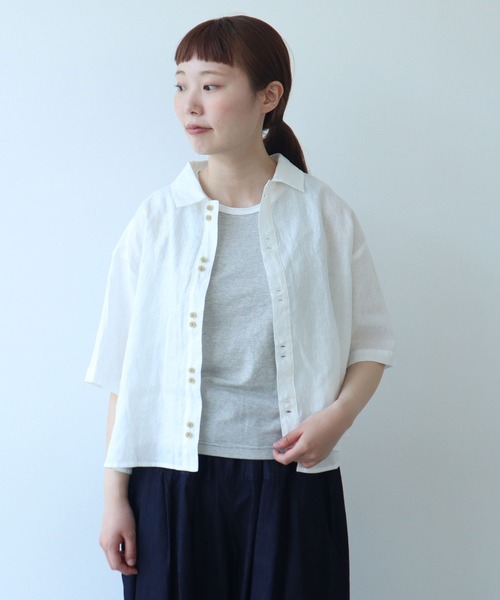 bulle de savon(ビュルデサボン)の「△60sフレンチリネン boy shirt(シャツ/ブラウス・レディース・サックスブルー/その他/ネイビー/その他1/ホワイト/グリーン/レッド・FREE)」の8枚目の写真