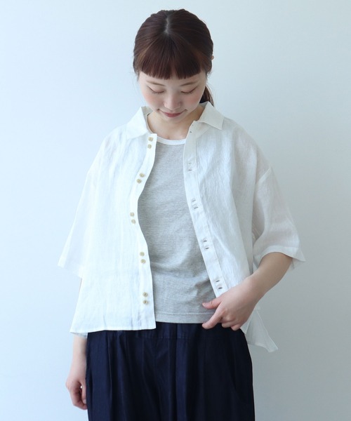 bulle de savon(ビュルデサボン)の「△60sフレンチリネン boy shirt(シャツ/ブラウス・レディース・サックスブルー/その他/ネイビー/その他1/ホワイト/グリーン/レッド・FREE)」の11枚目の写真