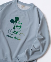 Disney/ディズニー ミッキー オーバーサイズ ワンポイント刺繍 バックプリント フロッキー加工 スウェットトレーナー レディース メンズ