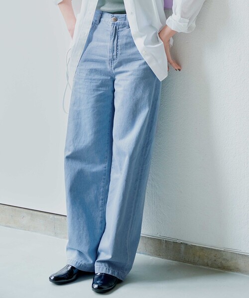 セール】【GLOW5月号掲載/洗える】ライトダンガリー ワイドパンツ