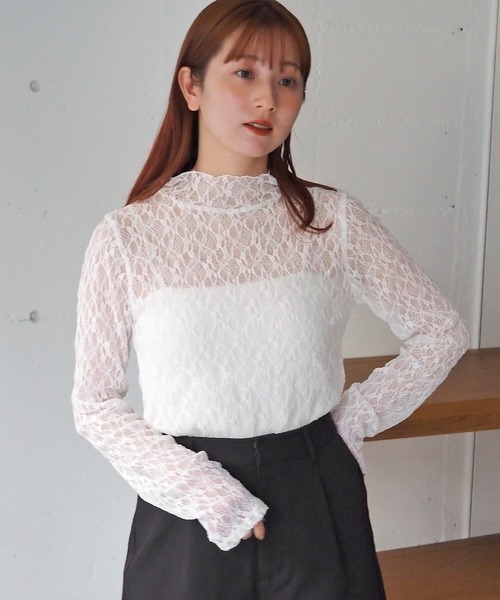 tiptop(ティップトップ)の「レースハイネックギャザーロンT(Tシャツ/カットソー・レディース・オフホワイト/イエロー/ブラック・FREE)」の5枚目の写真