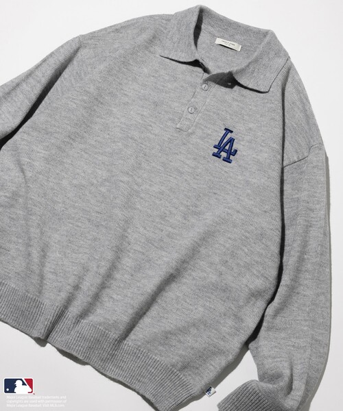 MLB(メジャーリーグベースボール)の「MLB/メジャーリーグベースボール ロゴ刺繍ポロネックプルオーバーニット(ニット/セーター・メンズ・グレー/オフホワイト/ブラック・LARGE/MEDIUM)」の3枚目の写真