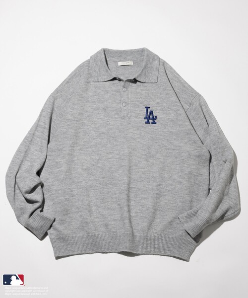 MLB(メジャーリーグベースボール)の「MLB/メジャーリーグベースボール ロゴ刺繍ポロネックプルオーバーニット(ニット/セーター・メンズ・グレー/オフホワイト/ブラック・LARGE/MEDIUM)」の4枚目の写真