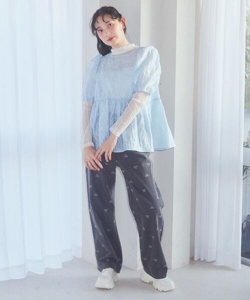 earth music&ecology（アースミュージックアンドエコロジー）の「シアージャガードペプラムチュニック（チュニック・レディース・サックスブルー/イエロー/ホワイト・FREE）」の7枚目の写真