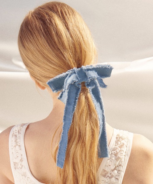 ̮デニムリボンのヘアゴムセット1