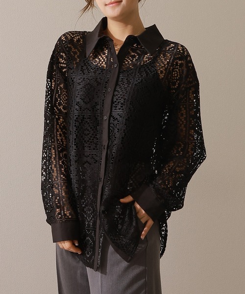 Lace Ladies(レースレディース)の「フレンチ カットレース 長袖 フレア ブラウス(シャツ/ブラウス・レディース・アイボリー/ブラック・FREE)」の1枚目の写真