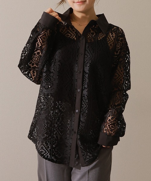 Lace Ladies(レースレディース)の「フレンチ カットレース 長袖 フレア ブラウス(シャツ/ブラウス・レディース・アイボリー/ブラック・FREE)」の3枚目の写真