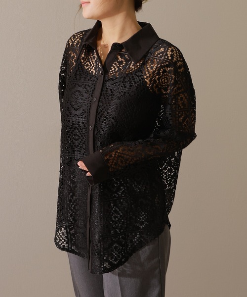 Lace Ladies(レースレディース)の「フレンチ カットレース 長袖 フレア ブラウス(シャツ/ブラウス・レディース・アイボリー/ブラック・FREE)」の4枚目の写真